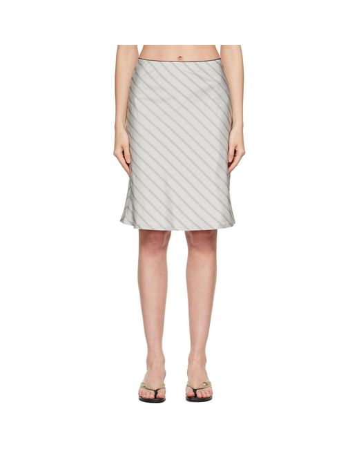 TONYWACK Gray Silk Stripes Midi Skirt