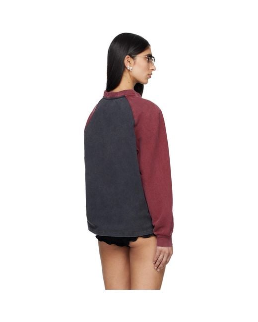 ShuShu/Tong Purple Burgundy Crewneck Long-Sleeve T-Shirt