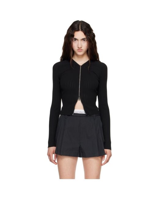 Alexander Wang Black V-Neck Pointelle Cardigan