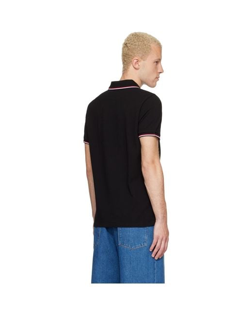 Moncler Black Tricolor-Trimmed Cotton Piquet Polo for men