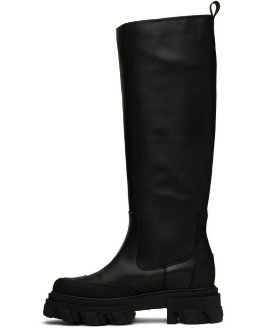 Ganni Black Cleated Tubular Boots | Lyst