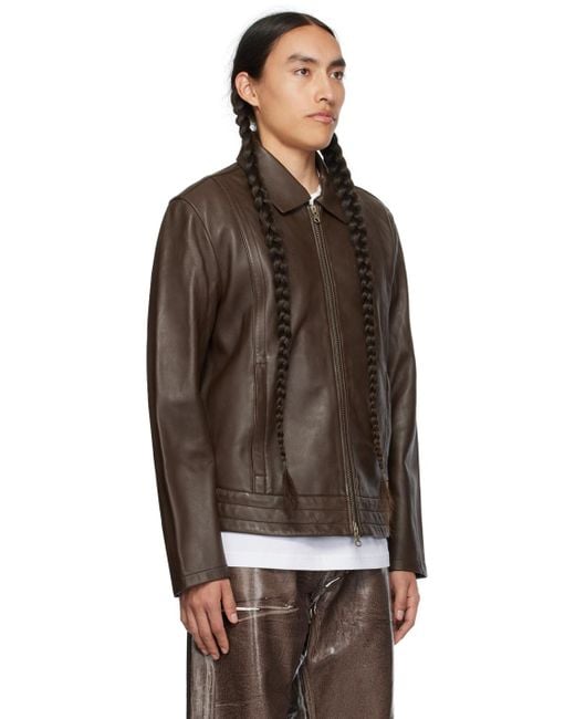 DIESEL Black Brown L-hudson Leather Jacket for men