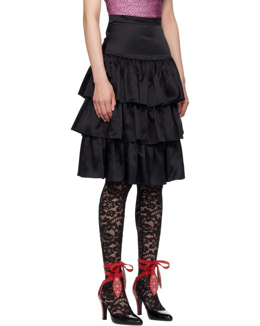 Valentino Black Satin Ruffle Midi Skirt