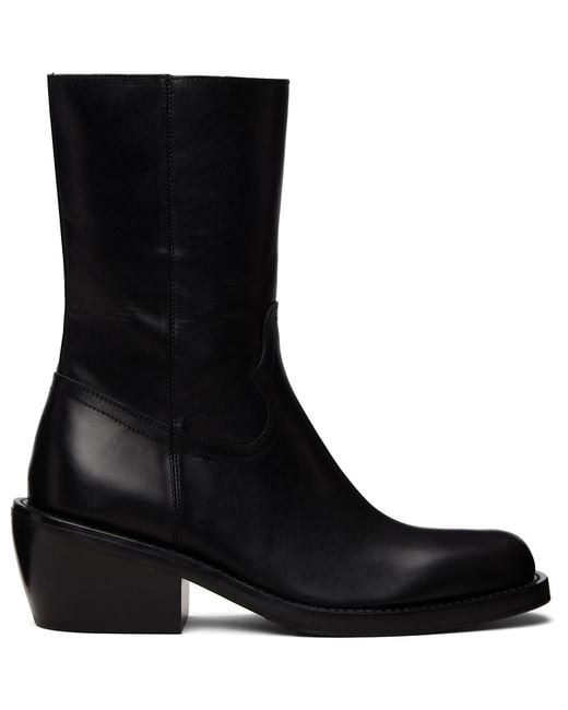 Dries Van Noten Black Leather Boots for men