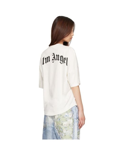 Palm Angels White Off- Curved Logo Over T-Shirt