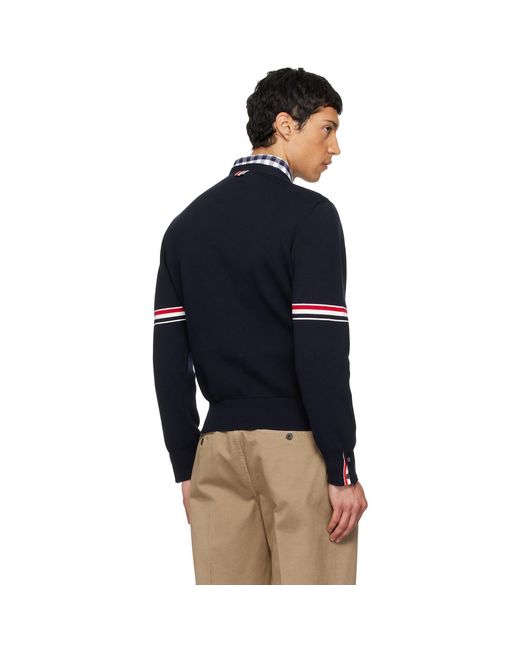 Thom Browne Blue Cotton Milano Stitch V-Neck Cardigan for men