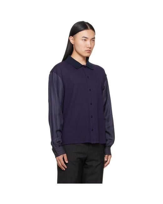 Maison Margiela Blue Bimaterial Shirt for men