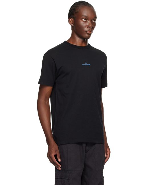 メンズ Stone Island ブラック ロゴプリント Tシャツ Black