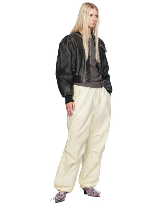 Acne ディストレス レザー ボンバージャケット Black