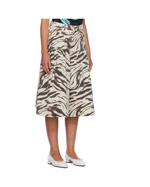 Ganni Black Off- & Printed Denim Midi Skirt