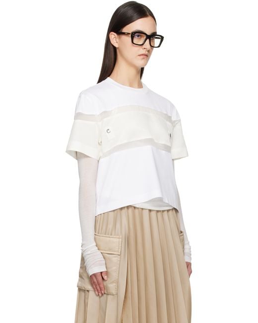 Sacai ホワイト Mix ナイロンツイル コットンジャージ Tシャツ White