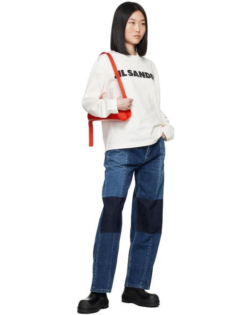 Jil Sander オフホワイト ロゴプリント 長袖tシャツ Black