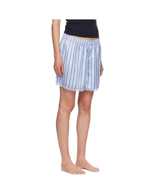 Skims Blue Woven Shine Lace Boxer Shorts