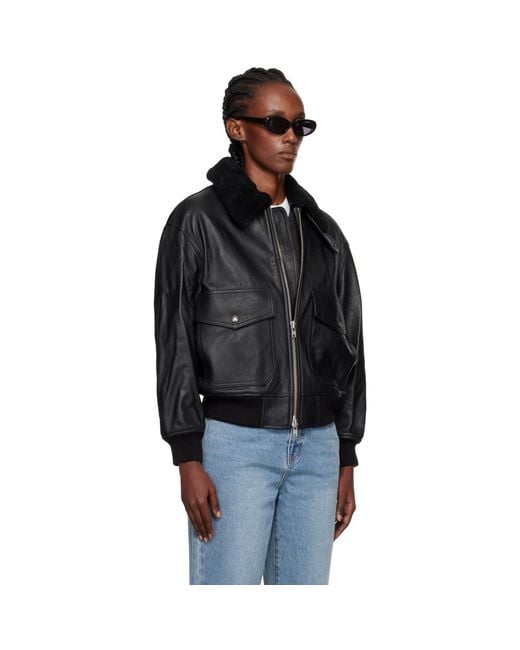 DUNST Black A-2 Shearling Collared Leather Jacket