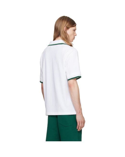 Casablanca White Striped Velour Zip‐up Short Sleeve Shirt for men