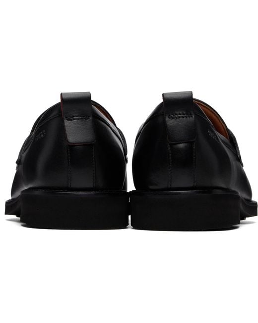HUGO Black Leather Penny Trim Loafers for men
