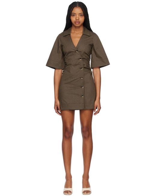 Ganni Brown Herringbone Minidress in Black | Lyst
