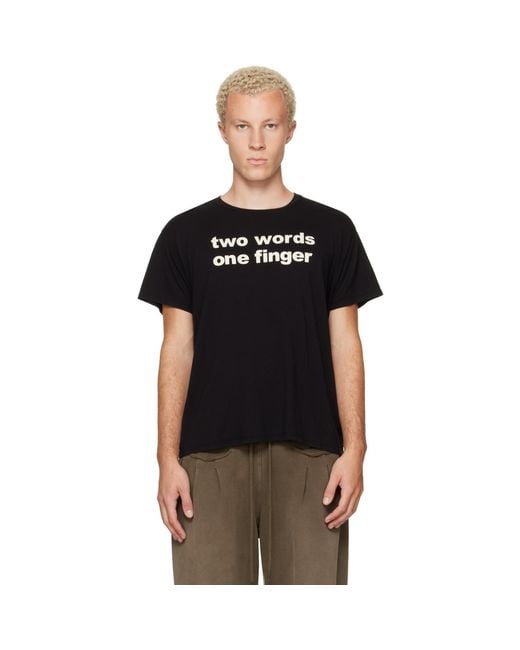 R13 Black Print 'Two Words One Finger' Boy T-Shirt for men