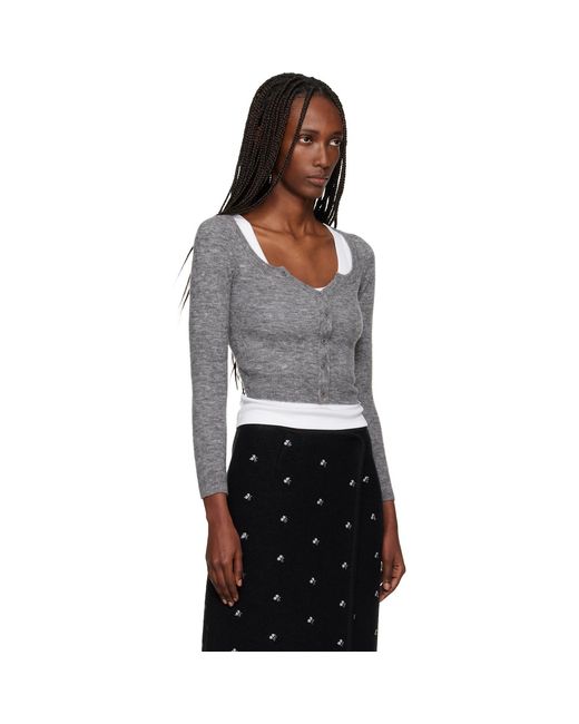 ShuShu/Tong Black Wide Round Neck Fitted Cardigan