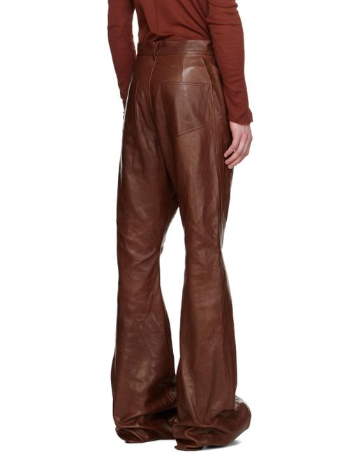 Rick Owens Brown Burgundy Slivered Leather Pants for men