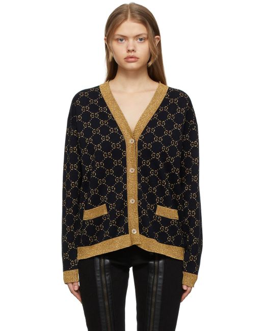 Gucci Black Gg Cotton Lamé Cardigan