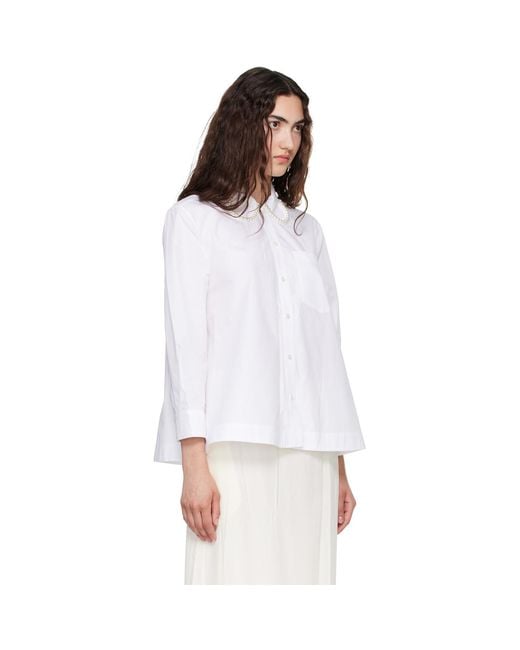 Simone Rocha White Embellished Cropped Petal Collar Shirt