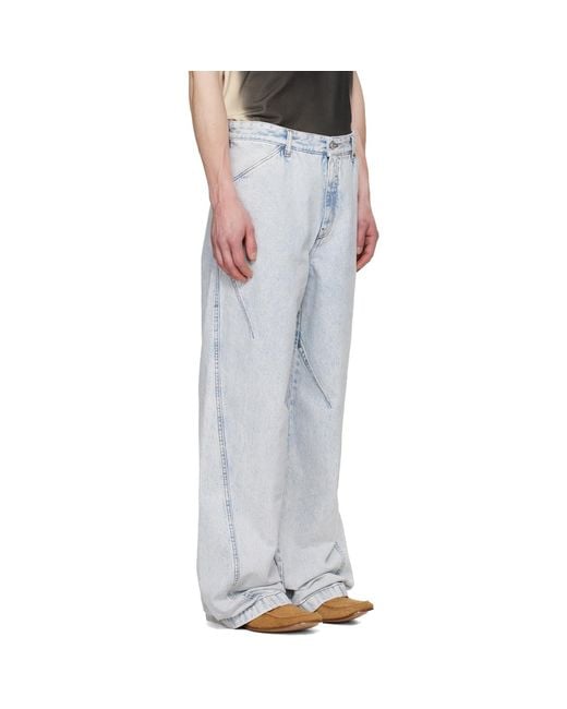 Louis-Gabriel Nouchi Black Straight-Leg Light-Wash Pleats Jeans for men