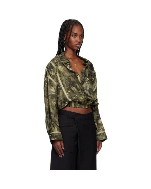 R13 Black Khaki Taped Crossover Bubble Shirt