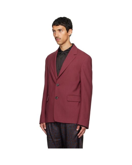 Dries Van Noten Red Burgundy Wool Blazer for men