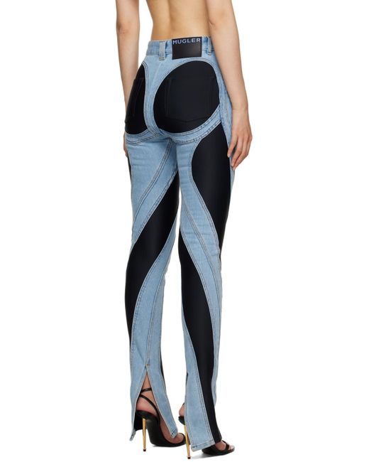 Mugler Blue & Black Slitted Spiral Jeans
