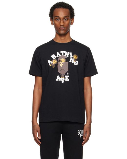 A Bathing Ape Black College Milo T-shirt for men