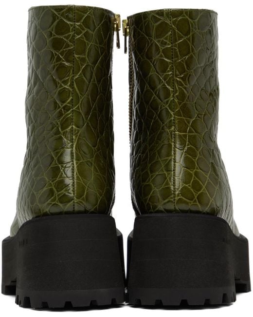 Marni Green Croc-embossed Platform Ankle Boots
