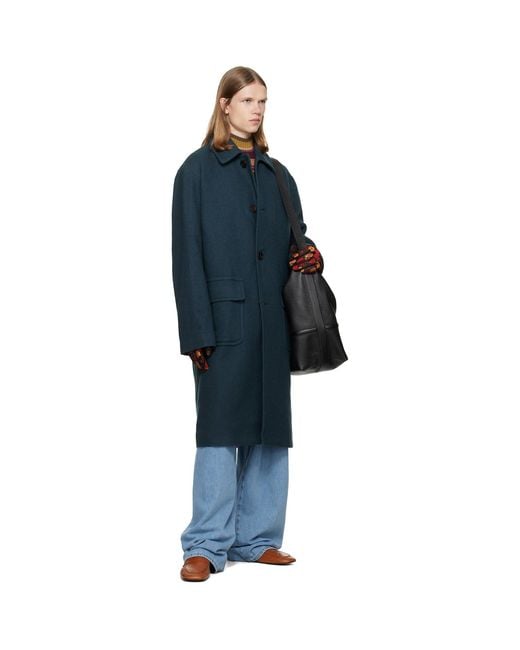 Dries Van Noten Blue Wool Melton Coat for men