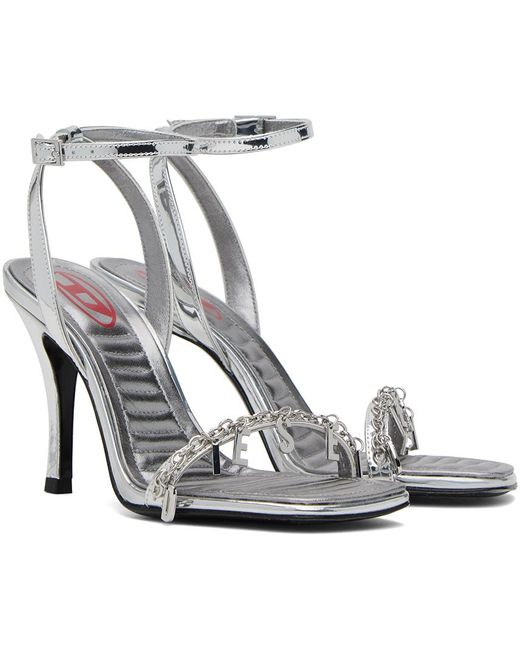 DIESEL Metallic Silver D-vina Sdl Heeled Sandals