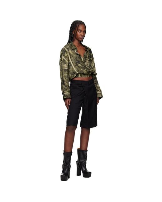 R13 Black Khaki Taped Crossover Bubble Shirt