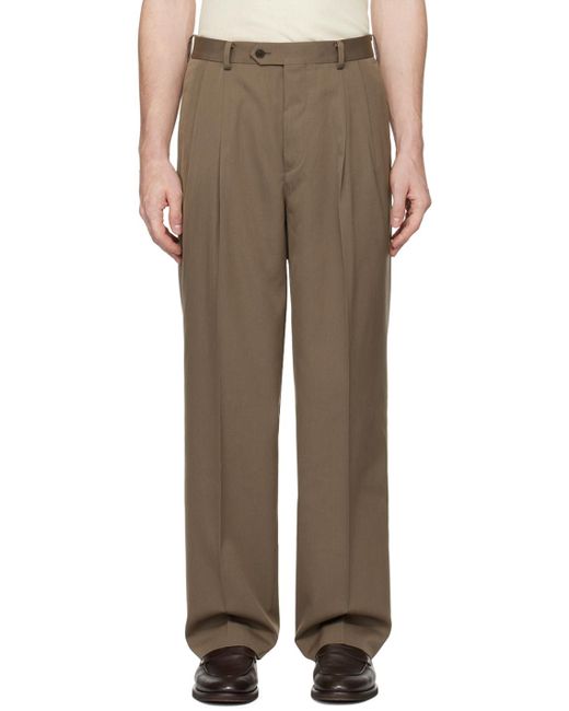 AURALEE Taupe Light Wool Max Gabardine Two-Tuck Trousers in AURALEE Taupe Light Wool Max Gabardine Two-Tuck Trousers in