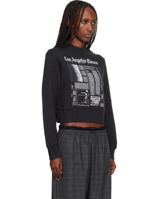 Palm Angels Black La Times Edition News Fitted Crew Sweatshirt