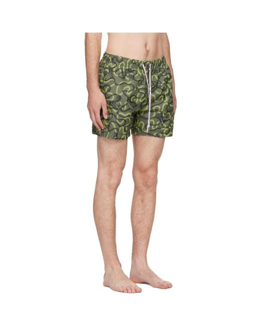 Vivienne Westwood Green Khaki Surf Boxer Swim Shorts for men
