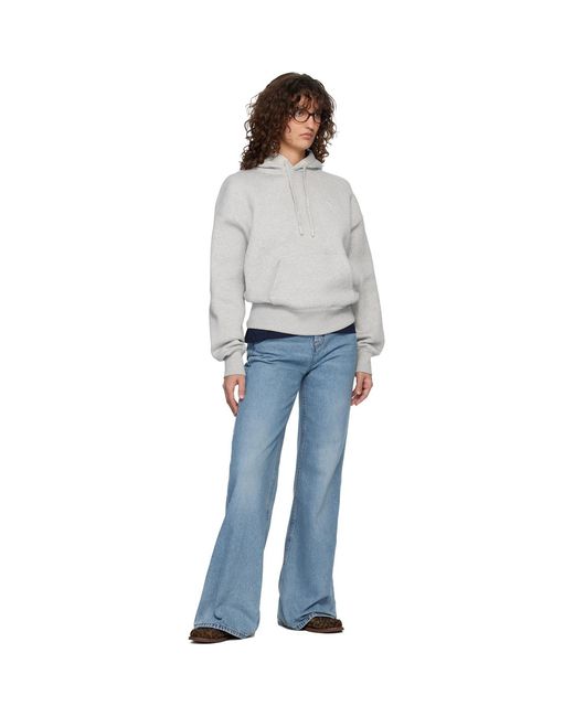 AMI Gray Cotton Embossed Ami De Coeur Hoodie