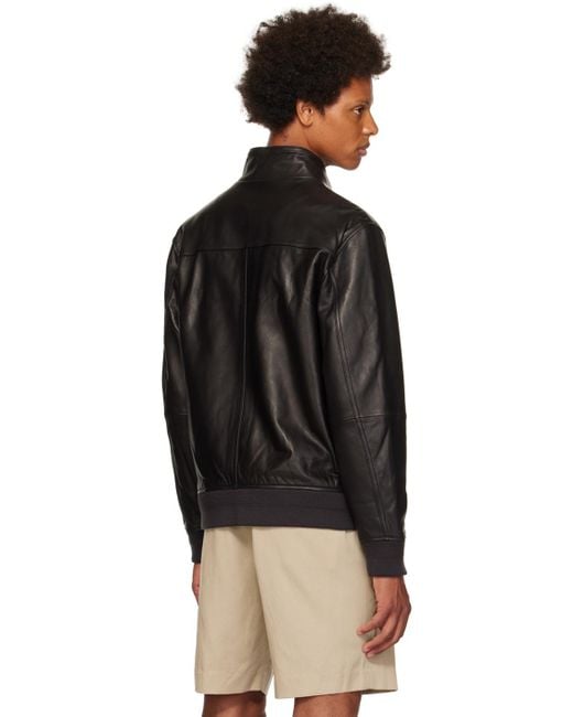 Vince Black Harrington Leather Jacket for men
