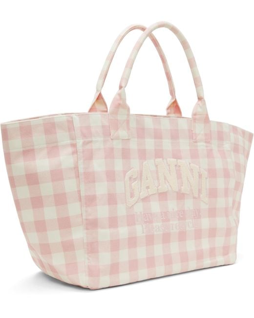 Ganni Pink Vichy Check Xxl Tote