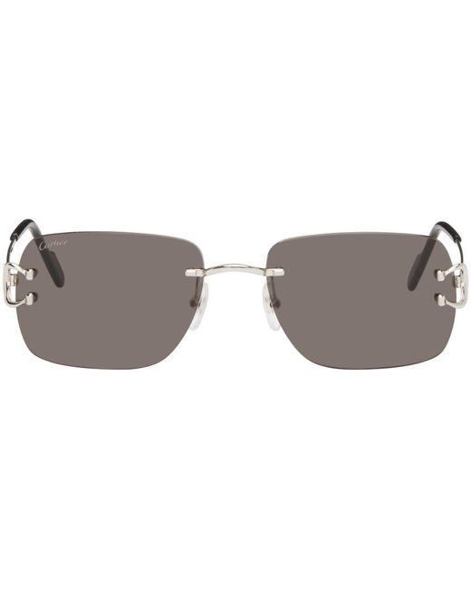 Cartier Black Silver Square Sunglasses for men