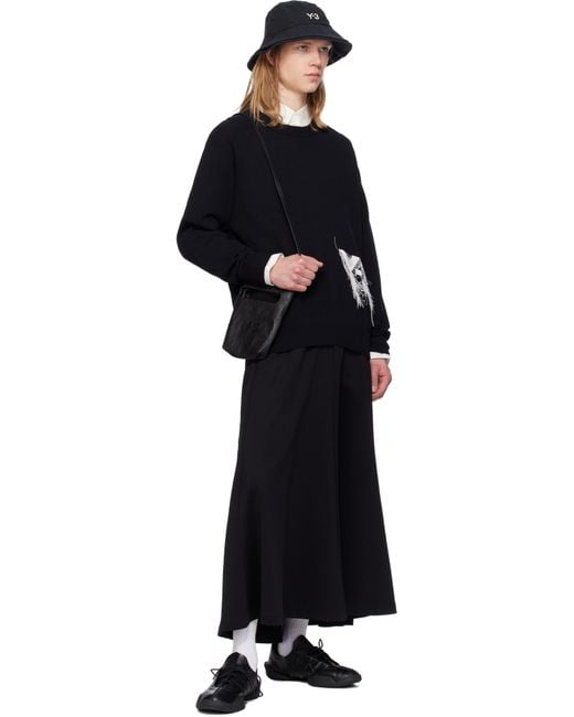 メンズ Y-3 ブラック ニット クルーネックセーター Black