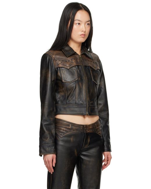 Guess USA Black Colorblock Leather Jacket
