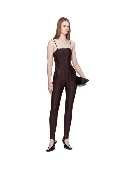 Mugler Black Burgundy Boned Stretch Catsuit