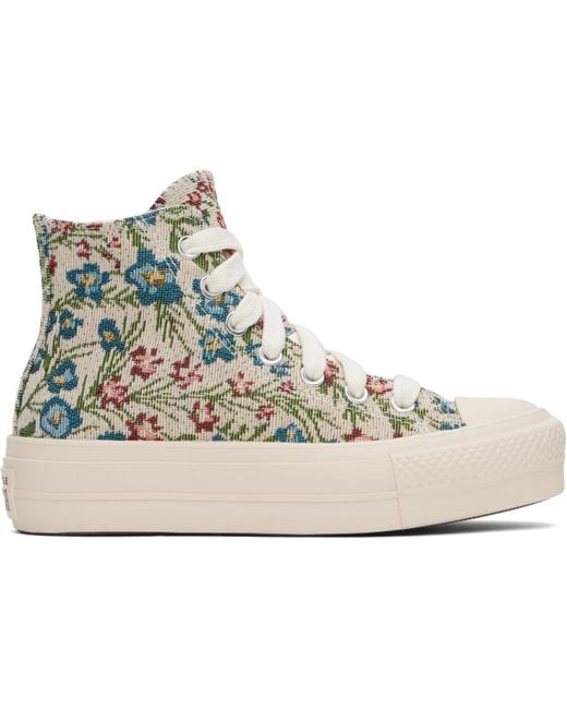 Converse Black Chuck Taylor All Star Lift Platform Floral Tapestry High Top Sneakers