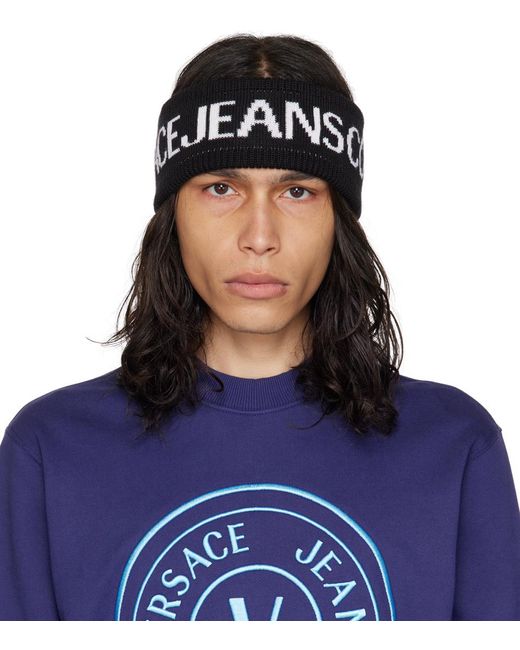 Versace Blue Black Logo Headband for men