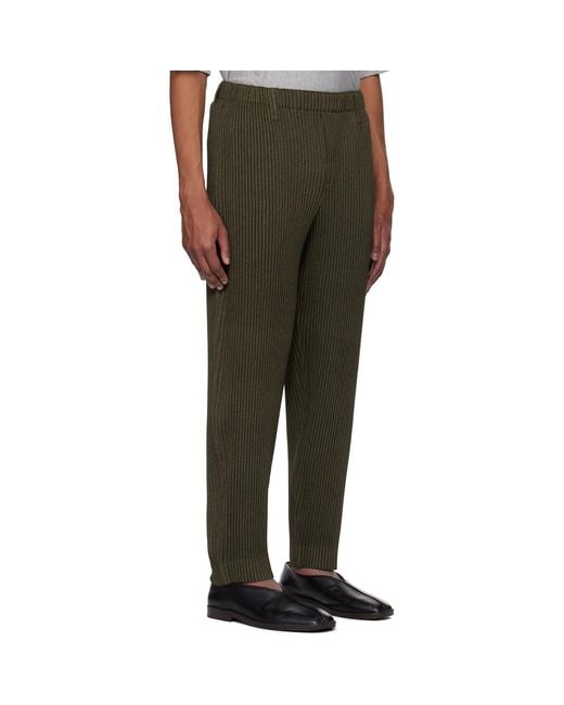 Homme Plissé Issey Miyake Green Khaki Wool Like Light Trousers for men