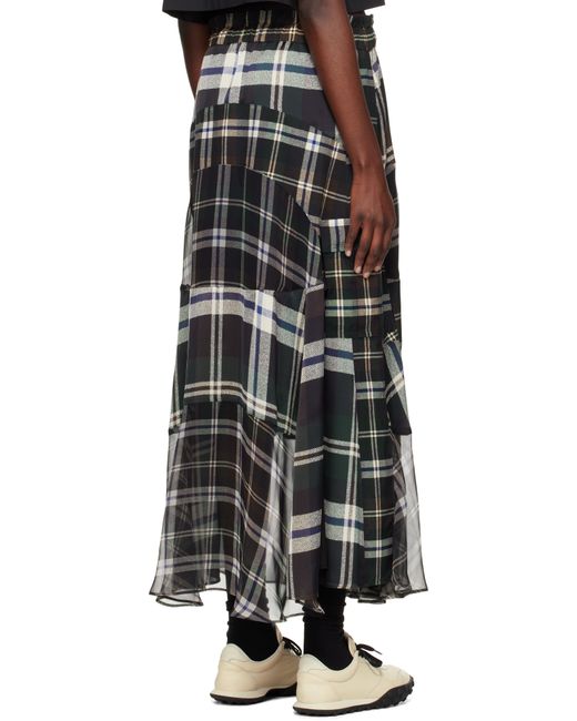 Sacai グリーン＆ブラウン プレイドプリント マキシスカート Black