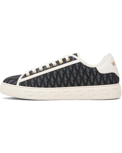 Versace Black Greca Jacquard Canvas Sneakers for men